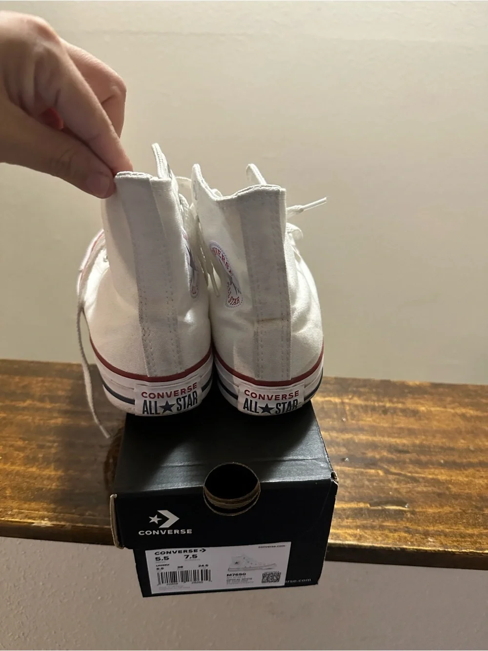 Converse White High Top' Sneakers with Red Stripe